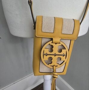 Tory Burch Miller Canvas Leather Phone Crossbody, Daylily Yellow